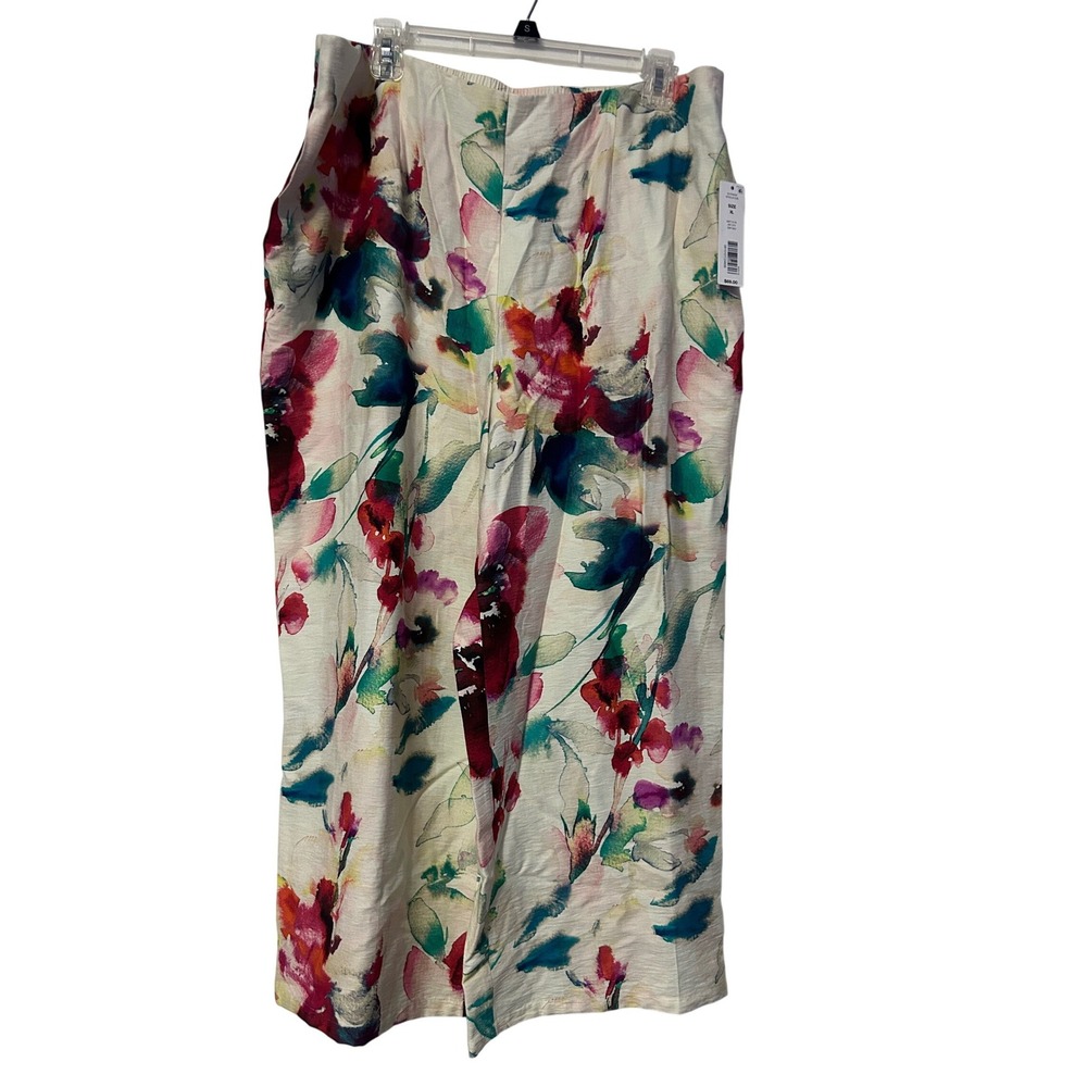 Investments Womens XL Watercolor Floral Wide Leg Cropped Pants Cream NWT
